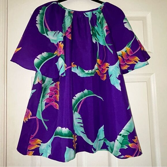Vintage Hilo Hattie Tropical Print Flutter Short Sleeve Blouse Shirt Top - Picture 5 of 13